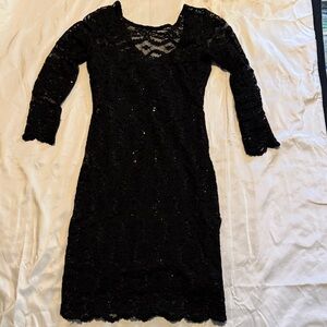 Vintage Y2K Black Lace Bodycon Dress Stretch Mini Size S